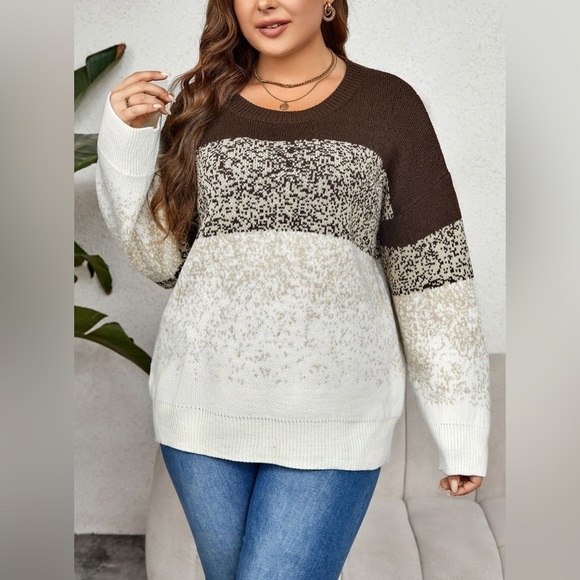 Plus Size Round Neck Long Sleeve Printed Sweater - Picture 1 of 6